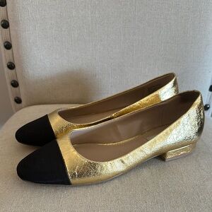 Steve Madden Women's Blair Cap Toe Metallic Kitten Heel Flats Gold Size 8
